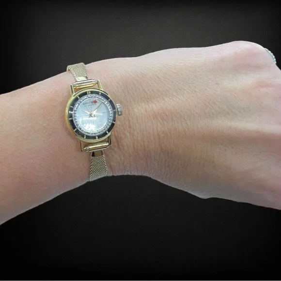 Vintage Brichot 17 Jewel Swiss Manuel Wind Watch & Gold Mesh Band